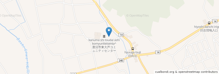 Mapa de ubicacion de 日向神社 en 日本, 栃木県, 鹿沼市.