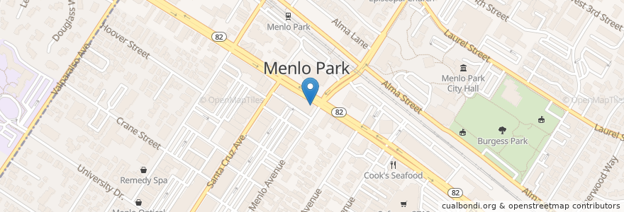 Mapa de ubicacion de Mountain Mike's en الولايات المتّحدة الأمريكيّة, كاليفورنيا, San Mateo County, Menlo Park.