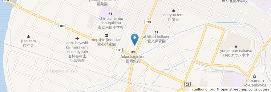 Mapa de ubicacion de 西日本シティ銀行 en Japonya, 大分県, 中津市.