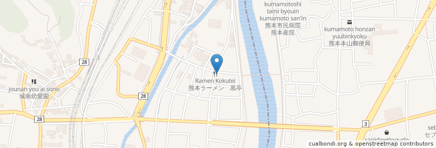 Mapa de ubicacion de 熊本ラーメン　黒亭 en Japan, Präfektur Kumamoto, 熊本市, 中央区.