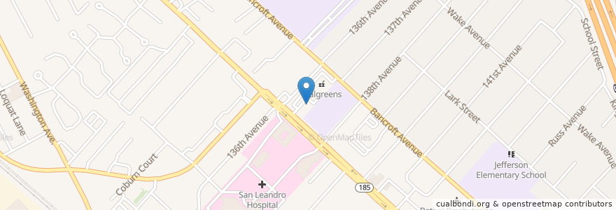 Mapa de ubicacion de Popeyes en アメリカ合衆国, カリフォルニア州, アラメダ郡, San Leandro.