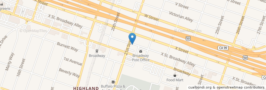 Mapa de ubicacion de Pancake Circus en アメリカ合衆国, カリフォルニア州, Sacramento County, Sacramento.