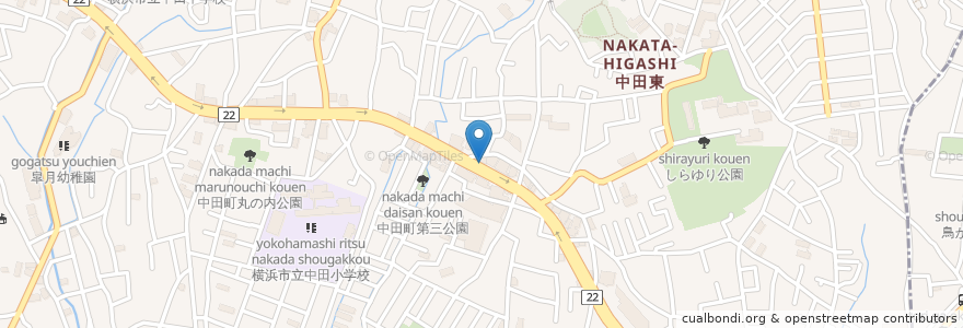 Mapa de ubicacion de 横浜らーめん源泉 中田店 en Japón, Prefectura De Kanagawa, Yokohama, 泉区.