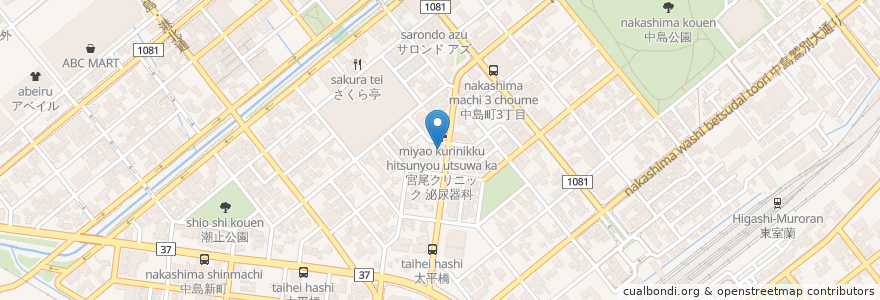 Mapa de ubicacion de たいへいばし薬局 en Япония, Хоккайдо, Округ Ибури, Муроран.