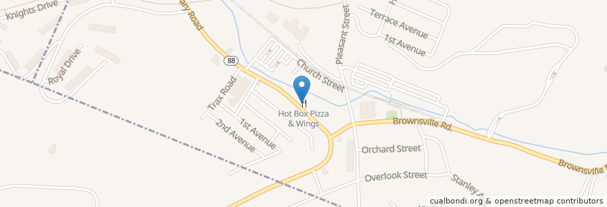 Mapa de ubicacion de Hot Box Pizza & Wings en ایالات متحده آمریکا, پنسیلوانیا, Allegheny County, South Park Township.