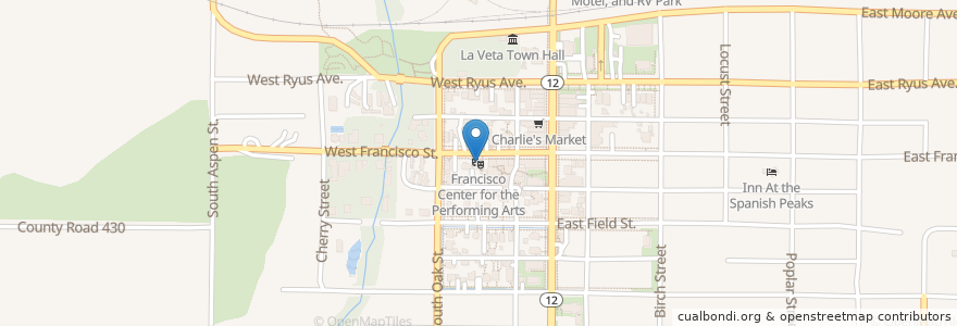Mapa de ubicacion de Francisco Center for the Performing Arts en アメリカ合衆国, コロラド州, Huerfano County, La Veta.