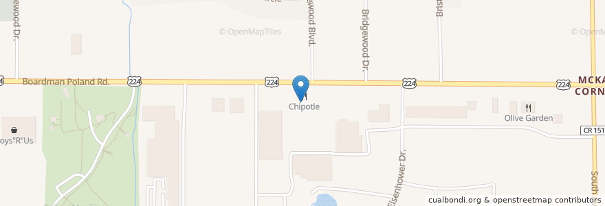 Mapa de ubicacion de Chipotle en 美利坚合众国/美利堅合眾國, 俄亥俄州, Mahoning County.