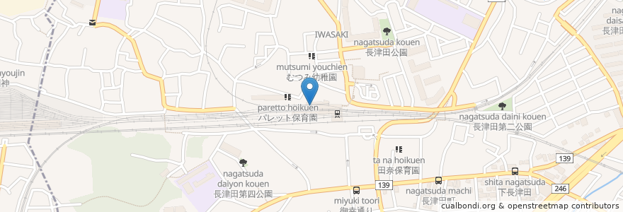 Mapa de ubicacion de クオール薬局 en اليابان, كاناغاوا, 横浜市, 緑区.