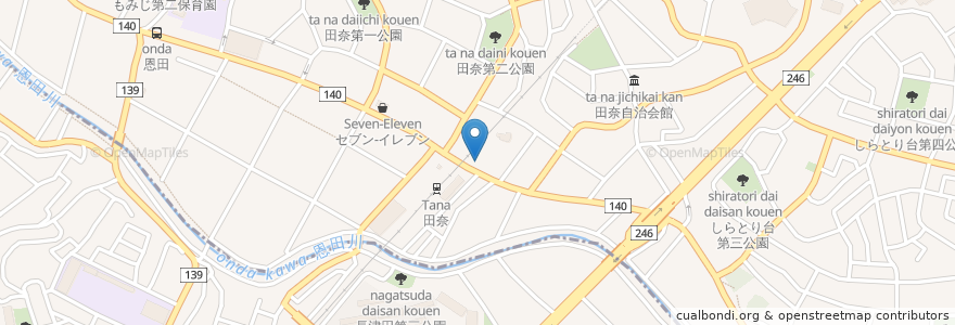 Mapa de ubicacion de ことり内科 en Japón, Prefectura De Kanagawa, Yokohama, 緑区, 青葉区.