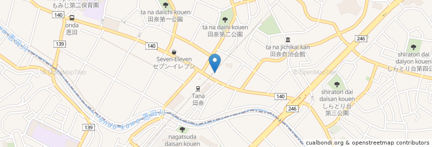 Mapa de ubicacion de 長津田アオバ矯正歯科 en Japão, 神奈川県, 横浜市, 緑区, 青葉区.
