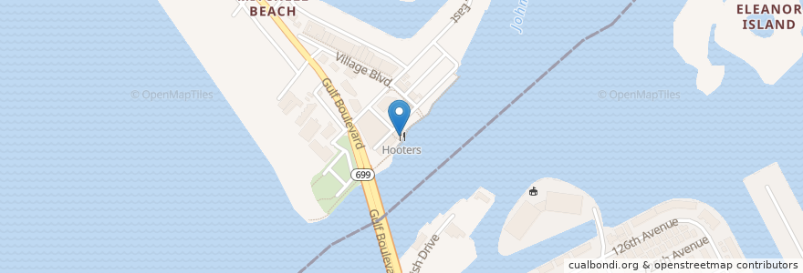 Mapa de ubicacion de Hooters en États-Unis D'Amérique, Floride, Pinellas County, Madeira Beach, Treasure Island.