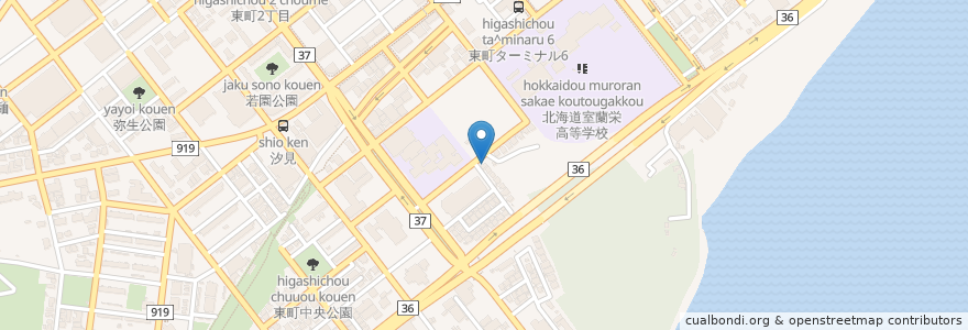 Mapa de ubicacion de くじら観光 ㈱中田商会 en اليابان, محافظة هوكايدو, 胆振総合振興局, 室蘭市.