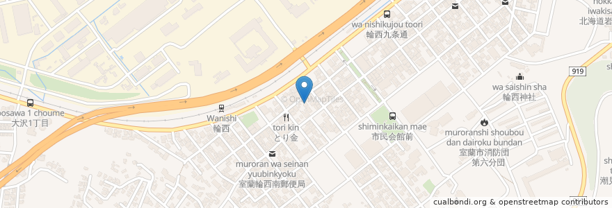 Mapa de ubicacion de おらが村 en 日本, 北海道, 膽振綜合振興局, 室蘭市.