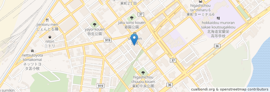 Mapa de ubicacion de 室蘭登別保健センター en 日本, 北海道, 膽振綜合振興局, 室蘭市.