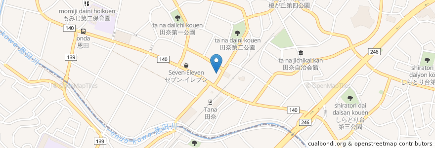Mapa de ubicacion de ナポリの窯 en اليابان, كاناغاوا, 横浜市, 緑区, 青葉区.