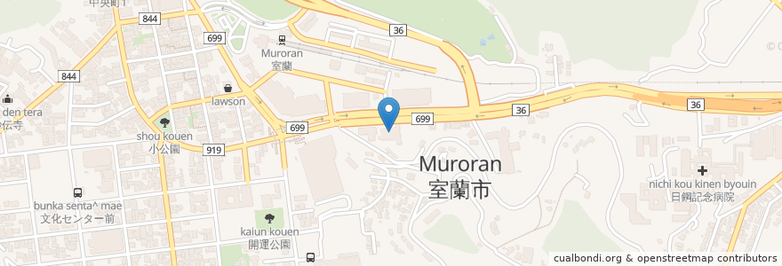 Mapa de ubicacion de 室蘭ベルコ会館 en Japão, 北海道, 胆振総合振興局, 室蘭市.