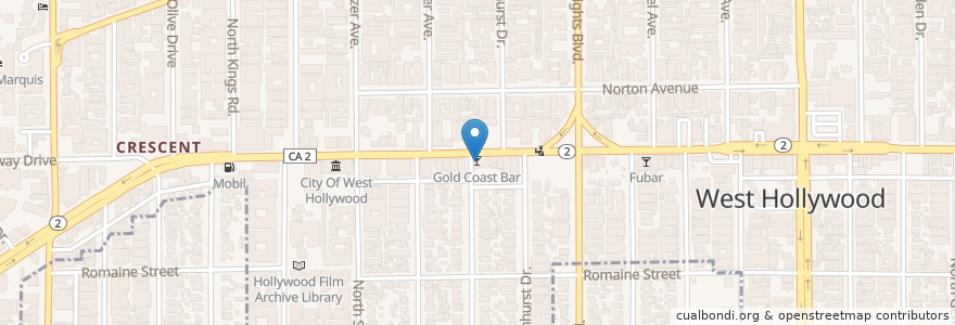 Mapa de ubicacion de Gold Coast Bar en Stati Uniti D'America, California, Los Angeles County, Los Angeles, West Hollywood.