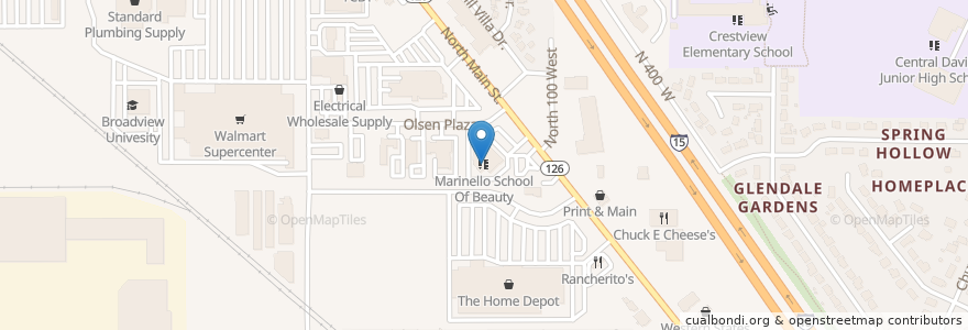 Mapa de ubicacion de Marinello School Of Beauty en United States, Utah, Davis County, Layton.