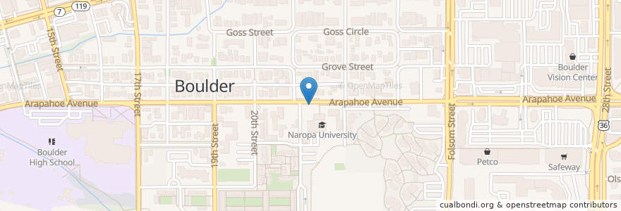 Mapa de ubicacion de 21st & Arapahoe en États-Unis D'Amérique, Colorado, Boulder County, Boulder.
