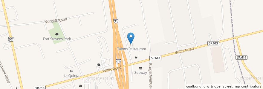 Mapa de ubicacion de Tainos Restaurant en United States, Virginia, Chesterfield County, Bellwood.