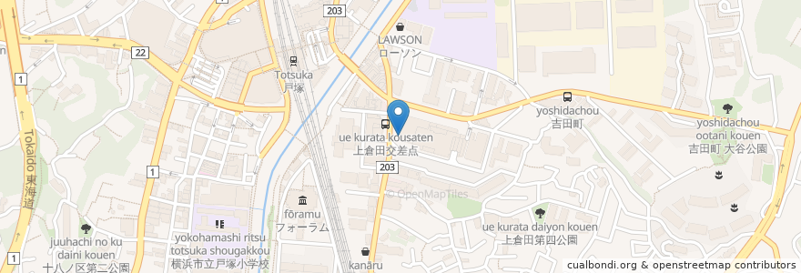 Mapa de ubicacion de 横浜信用金庫 en Japan, Kanagawa Prefecture, Yokohama, Totsuka Ward.