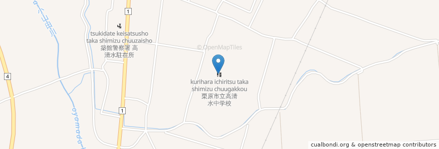Mapa de ubicacion de 栗原市立高清水中学校 en Jepun, 宮城県, 栗原市.