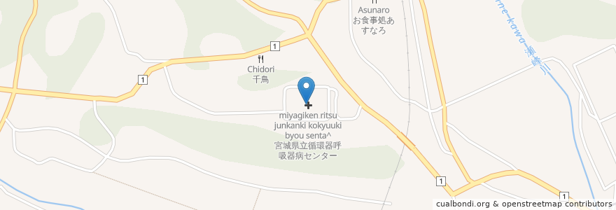 Mapa de ubicacion de 宮城県立循環器呼吸器病センター en Japan, 宮城県, 栗原市.