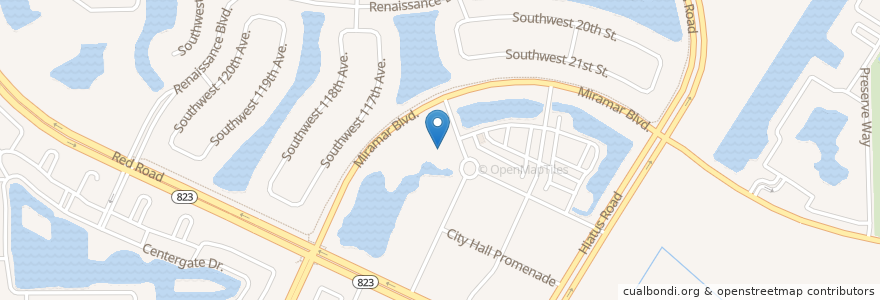 Mapa de ubicacion de Miramar Library en アメリカ合衆国, フロリダ州, Broward County, Miramar.