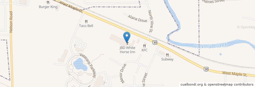Mapa de ubicacion de JBD White Horse Inn en Estados Unidos De América, Illinois, Will County, New Lenox.