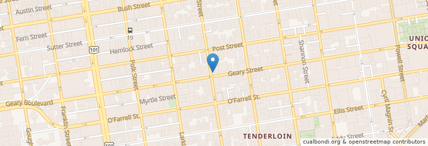 Mapa de ubicacion de Geary & Hyde en الولايات المتّحدة الأمريكيّة, كاليفورنيا, سان فرانسيسكو, سان فرانسيسكو.