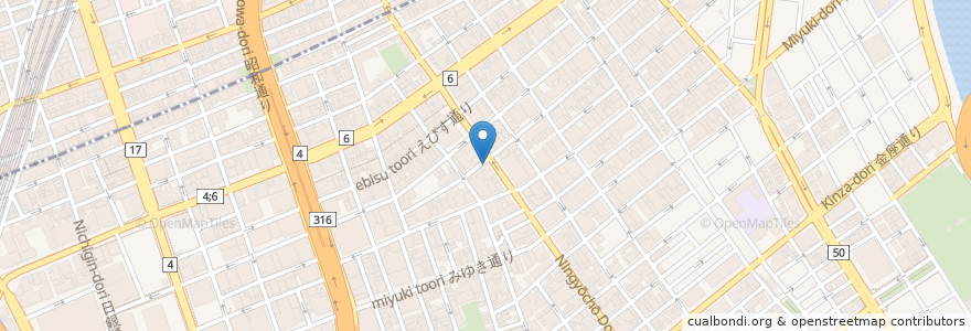 Mapa de ubicacion de 尾張屋 en Japan, Tokio, 中央区.