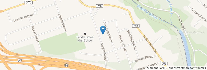 Mapa de ubicacion de Saddle Brook Free Public Library en 美利坚合众国/美利堅合眾國, 新泽西州 / 新澤西州 / 紐澤西州, Bergen County, Saddle Brook.