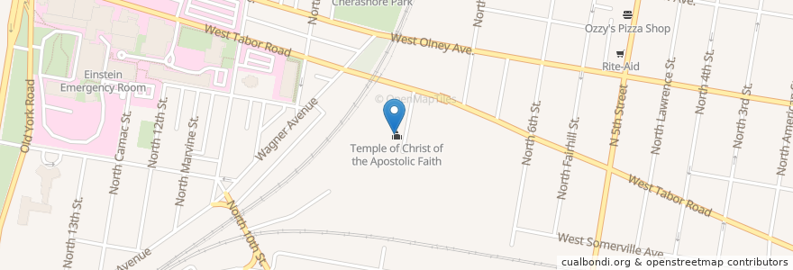 Mapa de ubicacion de Temple of Christ of the Apostolic Faith en Vereinigte Staaten Von Amerika, Pennsylvania, Philadelphia County, Philadelphia.