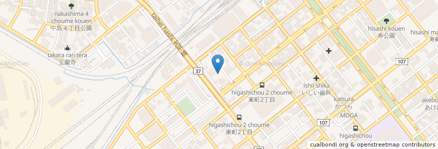 Mapa de ubicacion de くじら観光 中田商会 駐車場 en Jepun, 北海道, 胆振総合振興局, 室蘭市.