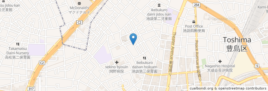 Mapa de ubicacion de 三社神社 en Japan, 東京都, 豊島区.