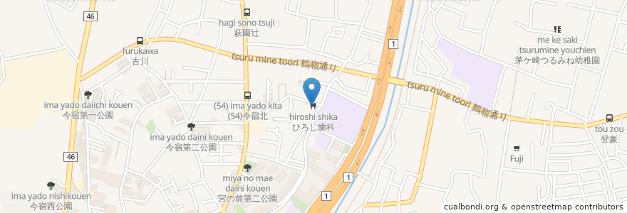 Mapa de ubicacion de ひろし歯科 en Giappone, Prefettura Di Kanagawa, 茅ヶ崎市.