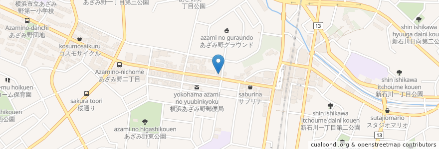 Mapa de ubicacion de 手打ちそば 山鹿野 en Japan, 神奈川県, Yokohama, 青葉区.