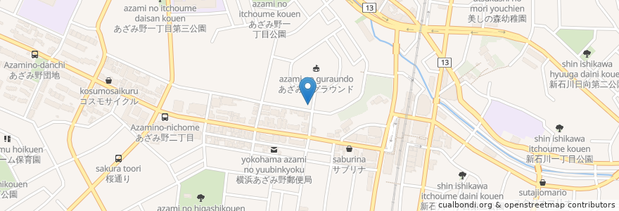 Mapa de ubicacion de 吉川歯科医院 en 일본, 가나가와현, 요코하마시, 青葉区.