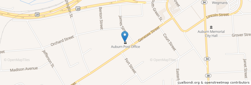 Mapa de ubicacion de Auburn Post Office en United States, New York, Cayuga County, Auburn.