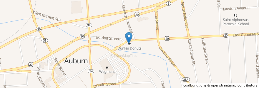Mapa de ubicacion de Dunkin' Donuts en 美利坚合众国/美利堅合眾國, 纽约州 / 紐約州, Cayuga County, Auburn.
