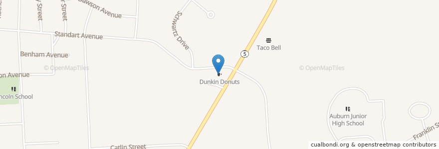 Mapa de ubicacion de Dunkin' Donuts en United States, New York, Cayuga County, Auburn.