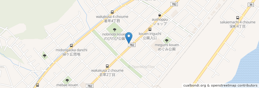 Mapa de ubicacion de はま寿司若草店 en Japão, 北海道, 胆振総合振興局, 登別市.
