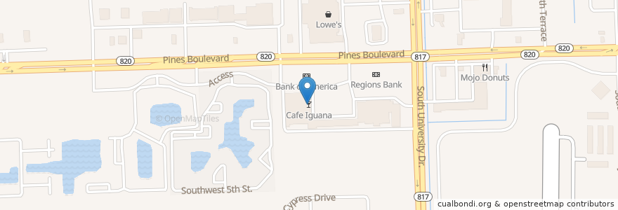 Mapa de ubicacion de Cafe Iguana en الولايات المتّحدة الأمريكيّة, فلوريدا, Broward County, Pembroke Pines.