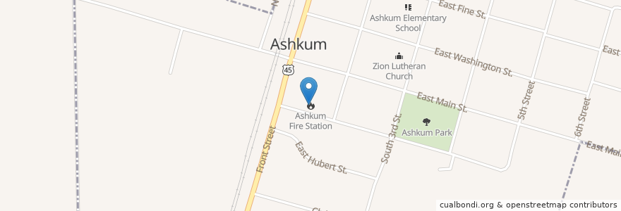 Mapa de ubicacion de Ashkum Fire Station en アメリカ合衆国, イリノイ州, Iroquois County, Ashkum.