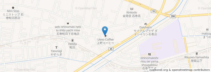 Mapa de ubicacion de 上野コーヒー en Япония, Мияги, 石巻市.