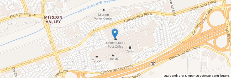 Mapa de ubicacion de United States Post Office en Amerika Birleşik Devletleri, Kaliforniya, San Diego County, San Diego.