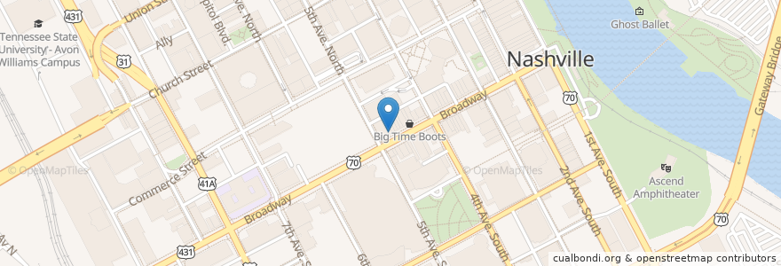Mapa de ubicacion de Tootsies Orchid Lounge en Estados Unidos Da América, Tennessee, Nashville-Davidson.