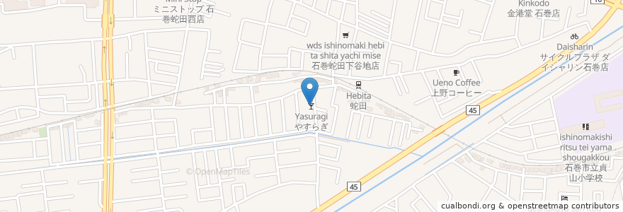 Mapa de ubicacion de やすらぎ en اليابان, 宮城県, 石巻市.
