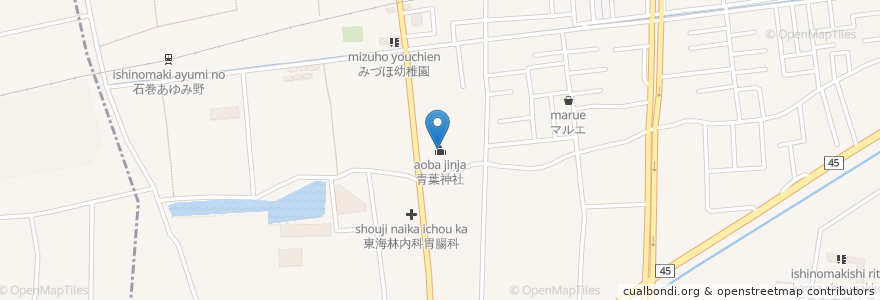 Mapa de ubicacion de 青葉神社 en Japan, Miyagi Prefecture, Ishinomaki.