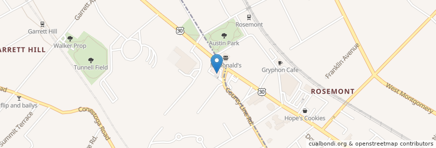 Mapa de ubicacion de Pizza Hut en Amerika Birleşik Devletleri, Pensilvanya, Delaware County, Radnor Township.